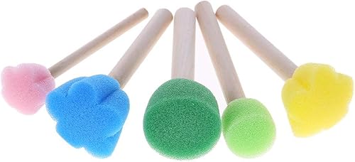 Miniatura 2 de 10 brochas de esponja de espuma con mango de madera, flores redondas, herramientas de pintura de varios tamaños para niños, barnices acrílicos de