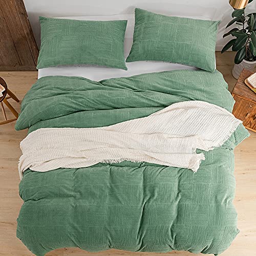 Freyamy Ropa de cama de invierno de felpa, 135 x 200 cm, franela de terciopelo coral, reversible, lujoso, verde, gris, cachemir, con cremallera y 1 funda de almohada de 80 x 80 cm Cover