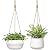 Mkono Ceramic Hanging Planter of Shallow 8 Inch and Deep 6 Inch for Indoor Outdoor Plants, Set of 2 Modern Plant Pot Geometric Porcelain Hanging Basket with Polyester Rope Hanger