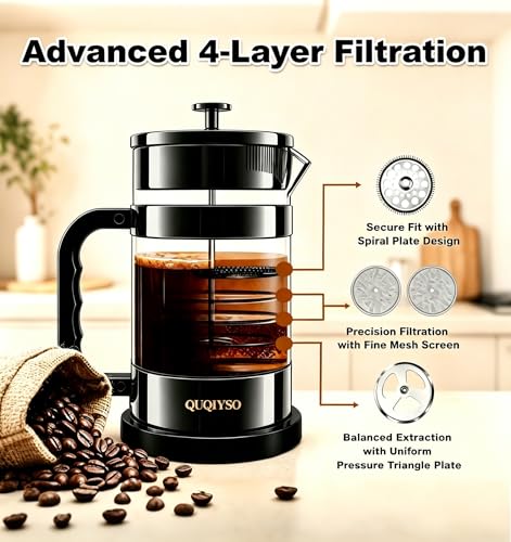 Image of QUQIYSO French Press Coffee Maker 34oz, Thickened Glass Coffee French Press