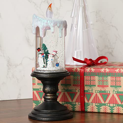 Image of Eldnacele Battery Operated Lighted Flameless Candles Christmas Snow Globe Candle Light Swirling Water Glittering Spinning Candles for Home Decoration(Snowmen Family)