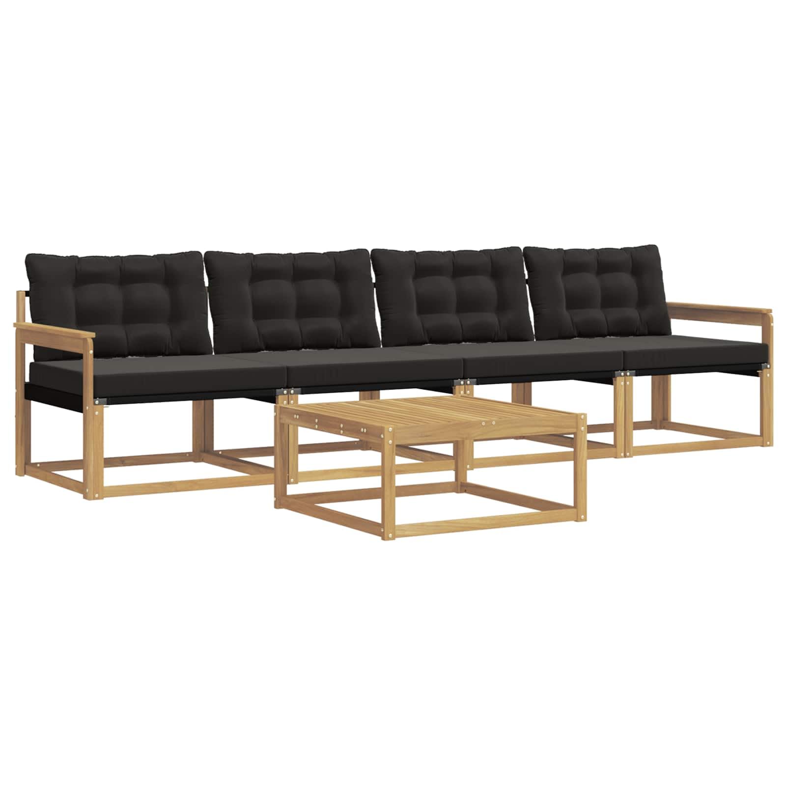 Juego de muebles de jardín de madera de acacia, conjunto modular de salón para terraza y jardín, conjunto de asientos con 4 asientos y mesa, diseño moderno, cojines incluidos, 79 x 79 x 37 cm