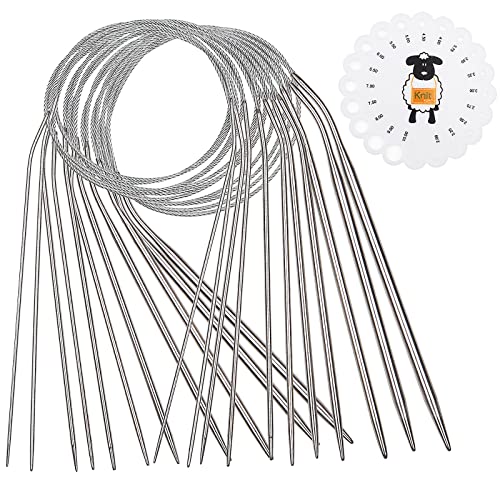 Coopay Agujas de tejer redondas de acero inoxidable de 120 cm, juego de 11 agujas de tejer redondas con cable metálico, juego de agujas de tejer redondas de tamaño pequeño, 1,5 mm, 1,75 mm, 2,0 mm