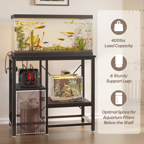 image for Bestier 20-29-37 Gallon Fish Tank Stand with Power Outlet, 30x13 Metal