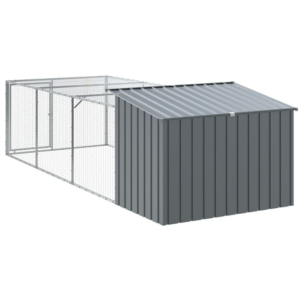 vidaXL Caseta Perros con Corral Acero galvanizado Gris 153x396x110 cm