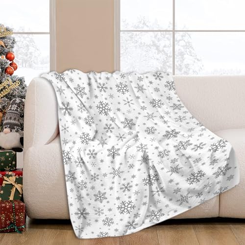 JOOCAR Couverture d'hiver blanche à motif flocon de neige – Couverture douillette et légère en flanelle pour lit, canapé, salon, canapé, chaise – 101,6 x 127 cm