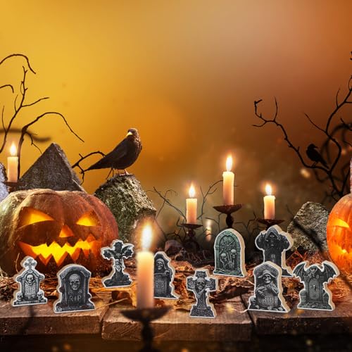 LOMIMOS 12Pcs Halloween Miniature Tombstones Figurines, Mini Wooden Tombstone Decor Grave Ornaments Rip Headstones Props for Graveyard Haunted House Halloween Party Supplies - Cosy Home Interiors LOMIMOS 12Pcs Halloween Miniature Tombstones Figurines, Mini Wooden Tombstone Decor Grave Ornaments Rip Headstones Props for Graveyard Haunted House Halloween Party Supplies - Image 5