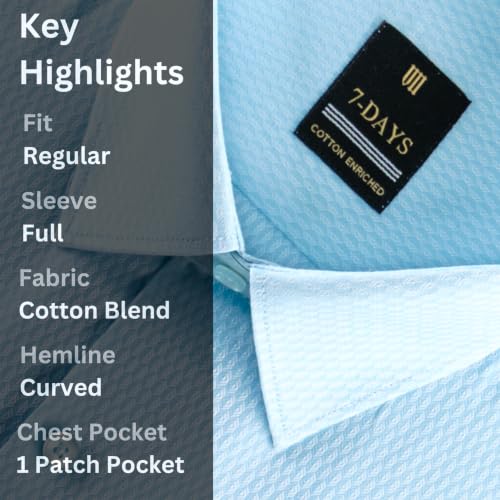 Image of 7-DAYS Premium Men's Formal Shirts - Cotton Rich, Textured Self-Design, Full Sleeve, Regular Fit, Wrinkle Resistant, with Pocket - Perfect for Office