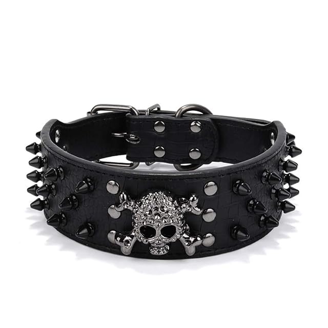 ETOPARS Collar de Perro de Calavera con Remaches, Collar para Perro Grande y Mediano