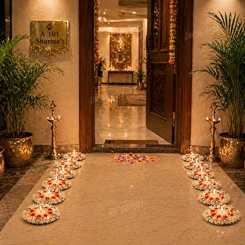 Image of Divyakosh Gajra Theme Rangoli Mats for Stairs Decoration,Floor /Balcony /Living Room Decor, Set of 15, Decorative Diya,Diwali Gift Diya, Deepak, Candles, Home Decoration Tea Lights
