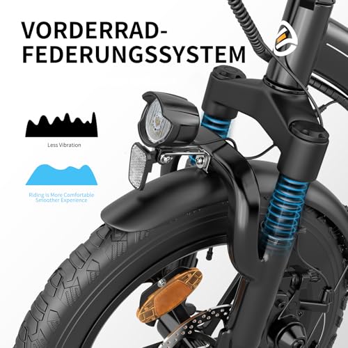 ESKUTE D100 E-Bike Klapprad 16 x 2,5 Zoll, Elektrofahrrad für Herren & Damen, Fatbike mit Abnehmbarem 36V...