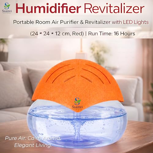 Image of Humidifier Revitalizer Hygiene Portable Room Air Purifier and with Led Lights, Run Time: 16 Hours- Perfect for Living Rooms, Kitchen, Office & Hotels (24 * 24 * 12 cm,Orange)-750 Ml