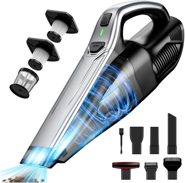 Car Vacuum Handheld Vacuum Cordless with Powerful Suction, Type-C Charge, 2 Suction Modes, 6-in-1 Portable Mini Vacuum for Home, Car, Office Desk, Keyboards