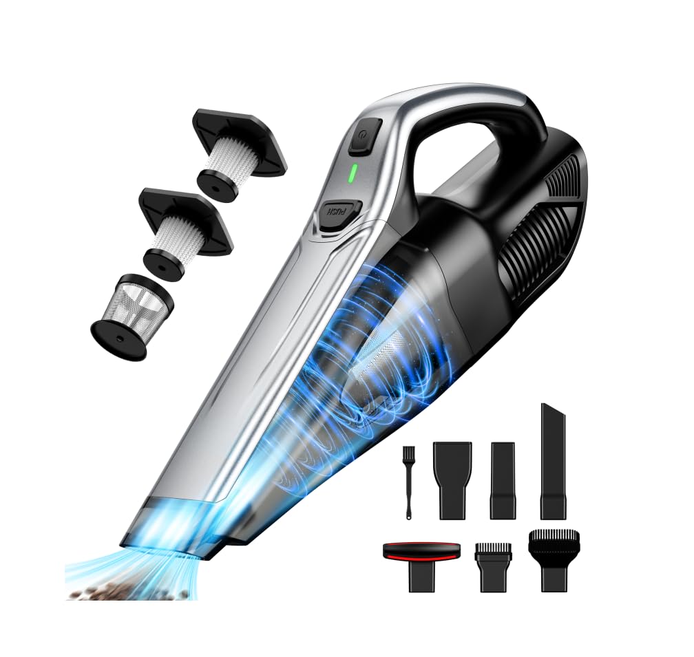 SAKOLD Car Vacuum Handheld Vacuum Cordless with Powerful Suction, Type-C Charge, 2 Suction Modes, 6-in-1 Portable Mini Vacuum for Home, Car, Office Desk, Keyboards