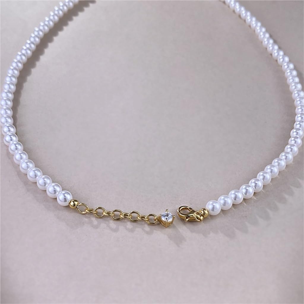 Pearls，Necklace Pearl Necklace S925 Silver-white Shell Imitation Pearl 5.0 Necklace Simple French Versatile Collar Pearl Necklaces For Women