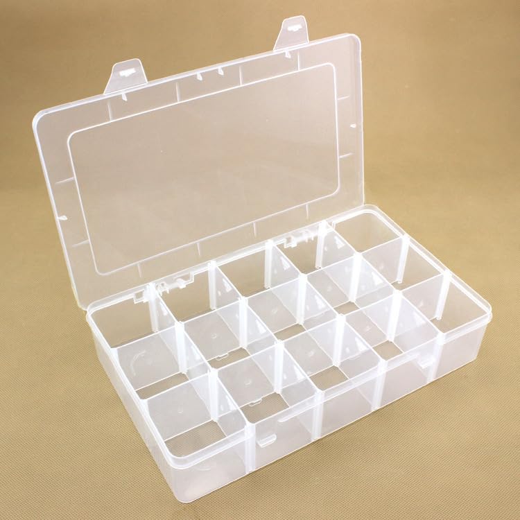 Image of Skywin Small Plastic Grid Organizer Box (15 Grids), Plastic Organizer Box with Dividers, Small Tackle Case Organizer, Clear Storage Box with Divider