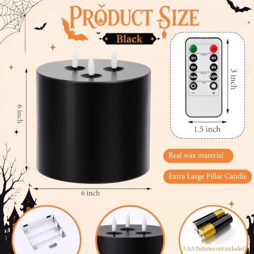 Image of Retisee 1 Pack Black Extra Large Flameless Candles 6 inchx6 inch Remote Control