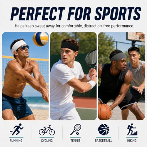 Image of 9 pcs Sweatbands for Men Workout Sport Headbands for Men Camo Headband Sweat Absorbing Headband Wide Sweatband for Head Basketball Football Cycling Running Yoga, 4.7 x 9.8 Inch