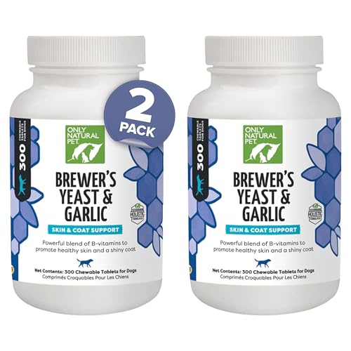 Only Natural Pet Brewer's Yeast & Garlic Chewables - All-Natural Flea & Tick Prevention for Dogs - Fortified with B Vitamins - Promotes Healthy Skin & Coat - 300 Count Tablet (2 Pack)