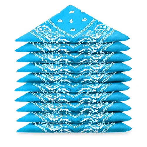 Lot de bandanas 100% Coton paisley foulard fichu - Bleu Azur - Lot de 5 identiques