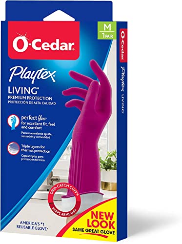 Image of Playtex Living Reuseable Rubber Cleaning Gloves (Medium, 3 Pairs), Premium Protection Reusable Household Gloves