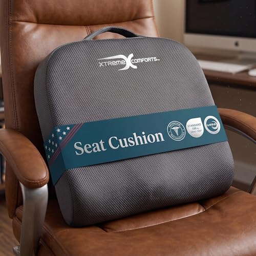 Xtreme Comforts Seat Cushions | Office Chair Cushions for Desk, Car, Wheelchair| Ergonomic Memory Foam Seat Cushion for Support & Comfort | Helps Improve Sitting Posture for Work & Body Relief