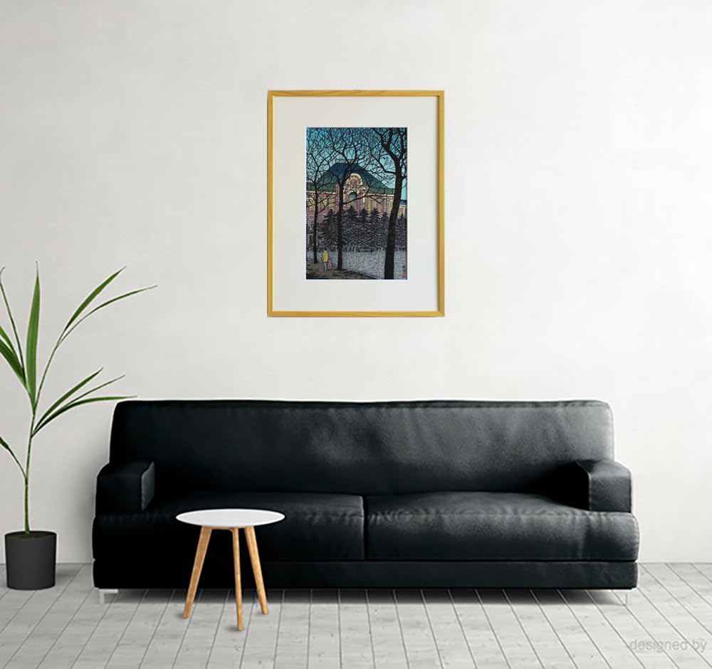 Amazon.co.jp: 額装 笠松紫浪（18981991） 木版画 21 東京駅 新版画