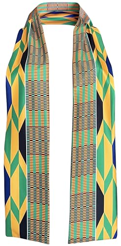 Afibi African Kente Print Stole Sash African Scarf Kente Stole Sash Unisex Kente Cloth Scarves (Golden)