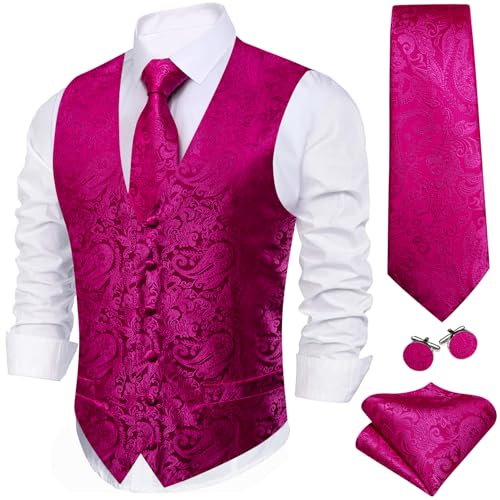 Image of Barry.Wang Formal Men Flower Vest Paisley Jacquard Silk Ties Suit Waistcoat Set Wedding 5PCS