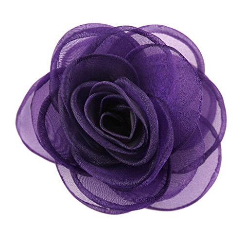 Merdia Women's Lovely Rose Flower Hair Clip Rose Brooches Purple