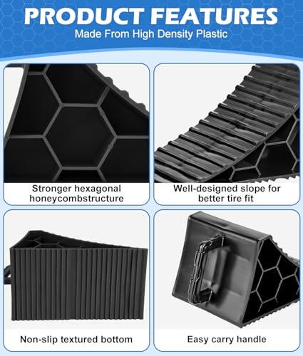 Image of PAHTTO Wheel Chocks 4 Pack, RV Chocks with Handles for RV Trailer Camper Car Truck, Wheel Block Stopper for Tire, Strong RV Wheel Chocks Hexagonal Honeycomb Structure, RV Trailer Accessories