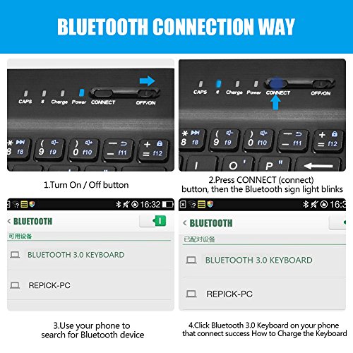 Custodia Con Tastiera Bluetooth Rimovibile Per Cellulare 4.5-6.8 Pollici, Cover In Pelle PU Con Supporto, Batteria Ricaricabile, Compatibile IOS/Android, Colore Blu - 2
