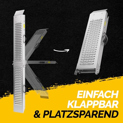 MONZANA® 2X Auffahrrampe 400kg (je 200kg) klappbar Laderampe verzinkter Stahl rutschfeste Oberfläche Auffahrschiene Verladerampe PKW Verladeschiene