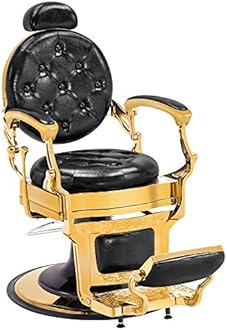BarberPub Heavy Duty Metal Vintage Barber Chair All Purpose Hydraulic Recline Salon Beauty Spa Chair Styling Equipment 3849 (Gold)