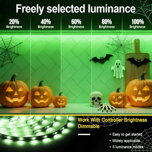 Image of Green Led Lights Strip Halloween Decor 50 FT Indoor Rope Lights Easy DIY Cuttable Strip Lights for Room Bathroom Living Room Kitchen Ceiling Wall Vanity Mirror Decor
