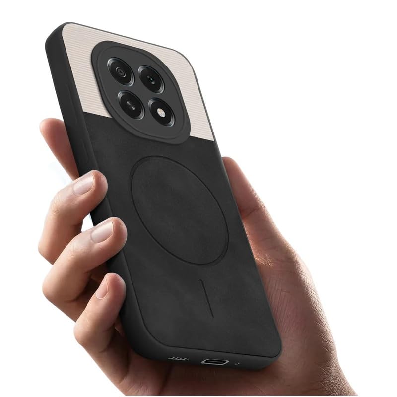 Image of Bintage case Dual-Leather Macc-Safe Design Phone Case| Soft Touch Finish | Full Camera Protectection Back Cover Compatible for Oppo CPH2721 / Oppo F29 5G - White & Black