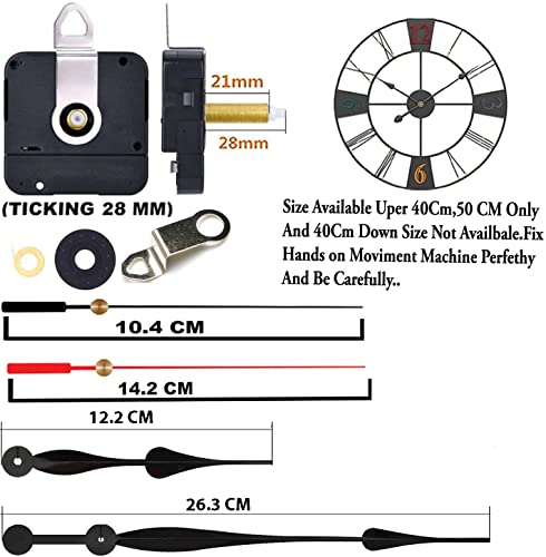 Image of Quartz Movement Replacement Mechanism With 10.3 Inch Long Spade Hands for DIY Clock (Black, Red, 28 mm Shaft Length)