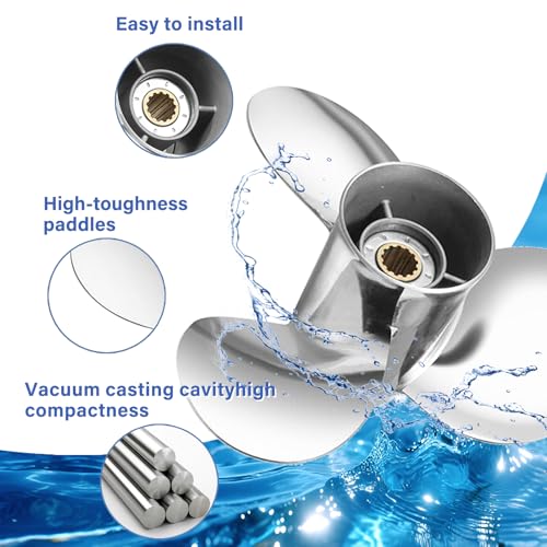 Image of FYMP OEM Upgrade Stainless Steel Boat Propeller for Yamaha Outboard Motos 40-60HP, 13 Spline Tooth,RH