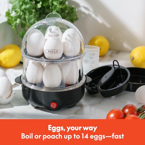 Image of BELLA Double Tier Egg Cooker, Rapid Boiler & Poacher, Meal Prep Essential, Family Sized Meals: Make Up To 14 Large Boiled Eggs, Dishwasher Safe Parts, Poaching Tray Included, Black