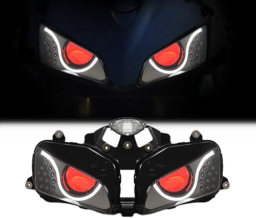 KT Conjunto de faros delanteros HID y LED para CBR600RR 2003-2006 Red Demon Eyes Modificado a medida para motocicleta, Sportbike Front Head Lamp de