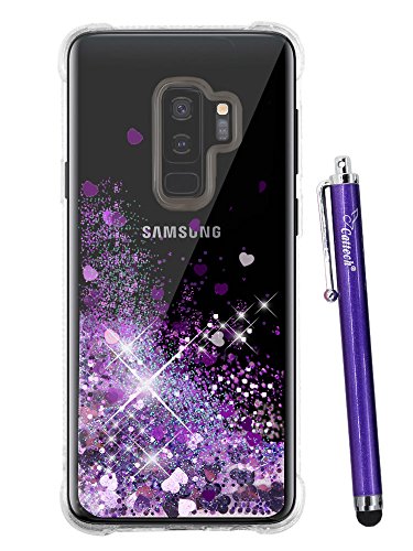 Cattech S9 Plus Case for Women, Glitter Liquid Sparkle Floating Luxury Bling Quicksand [Drop Protection] [Non-Slip Grip] Slim Clear Soft TPU Cover for Samsung Galaxy S 9 Plus + Stylus (Purple)