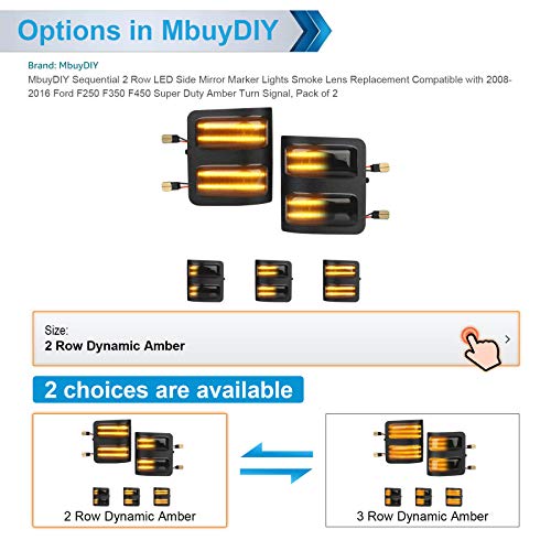 MbuyDIY Sequential 3 Row LED Side Mirror Marker Lights Smoke Lens Replacement Compatible with 2008-2016 F250 F350 F450 Super Duty Amber Turn Signal, Pack of 2 - Thumbnail 5