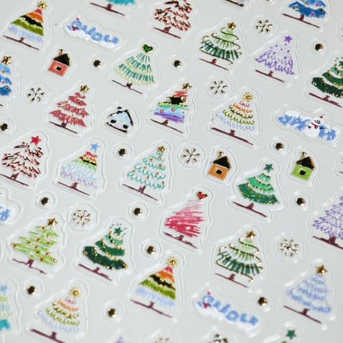 Image of Christmas Tree Nail Art Stickers 5D Embossed Self Adhesive Colorful Nail Decals Gold Point Nail Sticker for Nails Art Design for Women Girls Christmas Supplies Manicure Decorations Accessories
