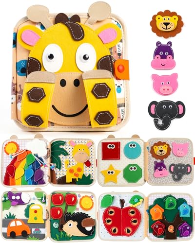 Image of Montessori Busy Book, 8-Page Sensory Activity Toy, Giraffe