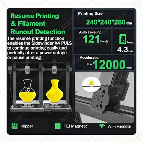 3D Drucker 500mm/s, Großes Bauvolumen 40L, Dual-Z Stabil, Leise Schrittmotoren, Automatisch Nivellierend, Ganzmetall Hotend bis 300°C, Ideal für Fortgeschrittene und Einsteiger