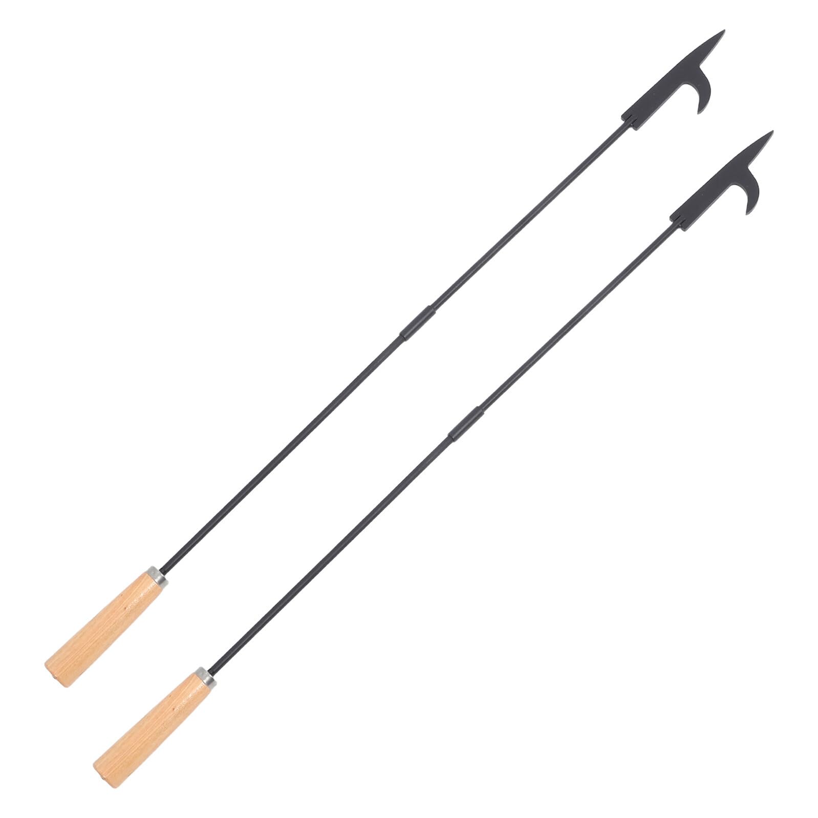 SOLUSTRE 2 Stück Teiliges Feuerstahl Holzgriff Klappbar und Robust Vielseitiger Outdoor Indoor Kamin Feuerstellen-poker für Holzofen Grill und Lagerfeuer Leicht Zerlegbar und Transportabel