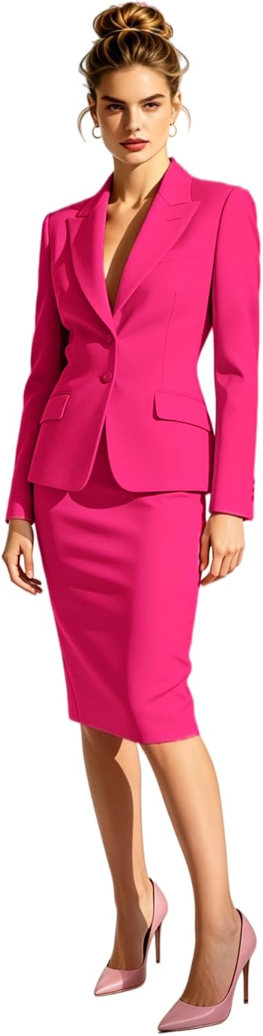 Women's 2 Piece Suit Skirt Set Elegant Slim Fit Blazer Jacket and Midi Pencil Skirt Office Work Business Outfits