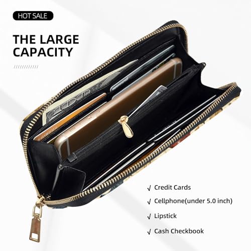 Leather Thin Slim Wallets for Women & Men - Colorful Cowboy Boots Print Card Wallet Holder with Zipper4