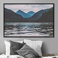 Framed Canvas Wall Art Calming Waters Aerial Cool Lake Landscape Multicolor Photography Realism Relax/Calm - 16x24 inches