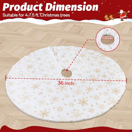 EverMerry Christmas Tree Skirt, 36 inches White Luxury Christmas Tree Skirts with Snowflake, Xmas Tree Skirt Decorations for Christmas New Year Party Decor